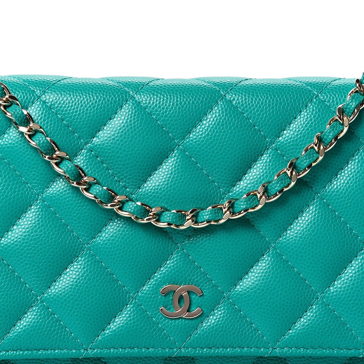 Chanel Caviar Quilted Wallet On Chain WOC Turquoise 7 of 9