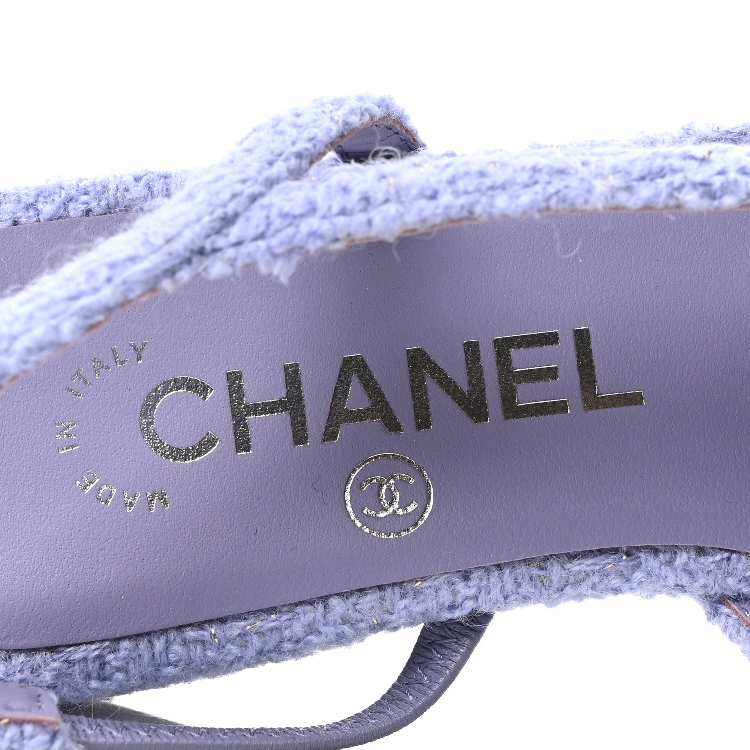Chanel Iridescent Wool Tweed Patent Cap Toe CC Slingback Flats 36 Light Purple Silver Black 8 of 9