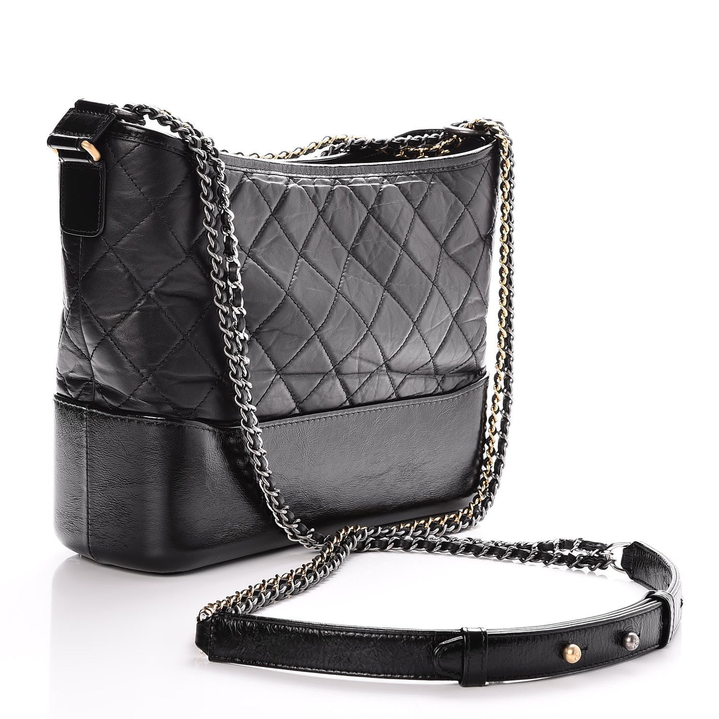 Aged Calfskin Quilted Medium Gabrielle Hobo Black