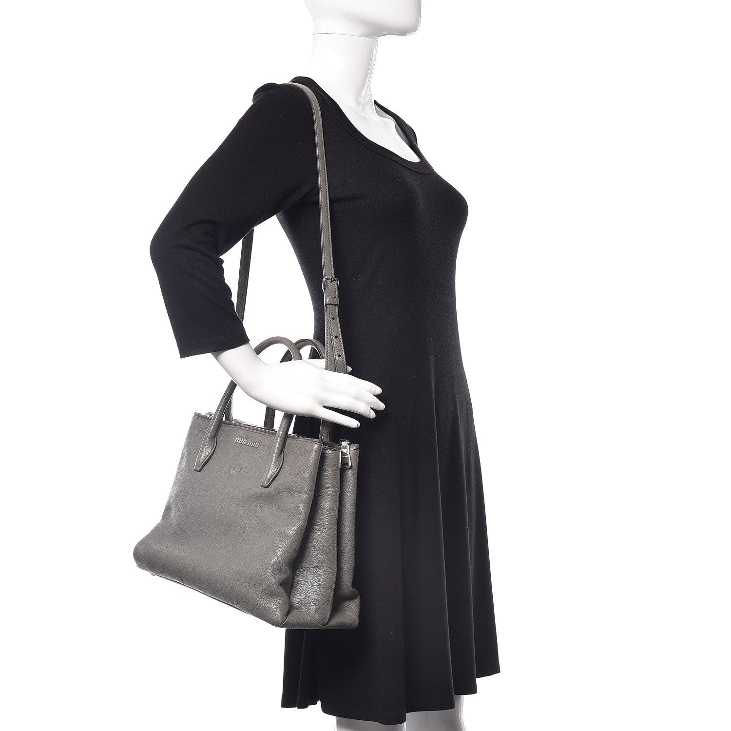 Miu Miu Goatskin Madras Top Handle Double Zip Tote Argilla 2 of 11