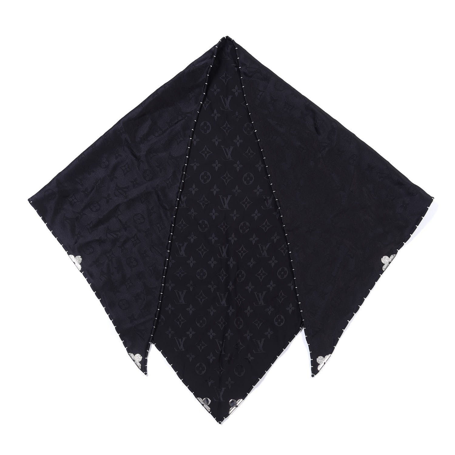 Louis Vuitton Silk Strass Monogram Flower Crown Triangle Scarf Black 3 of 7