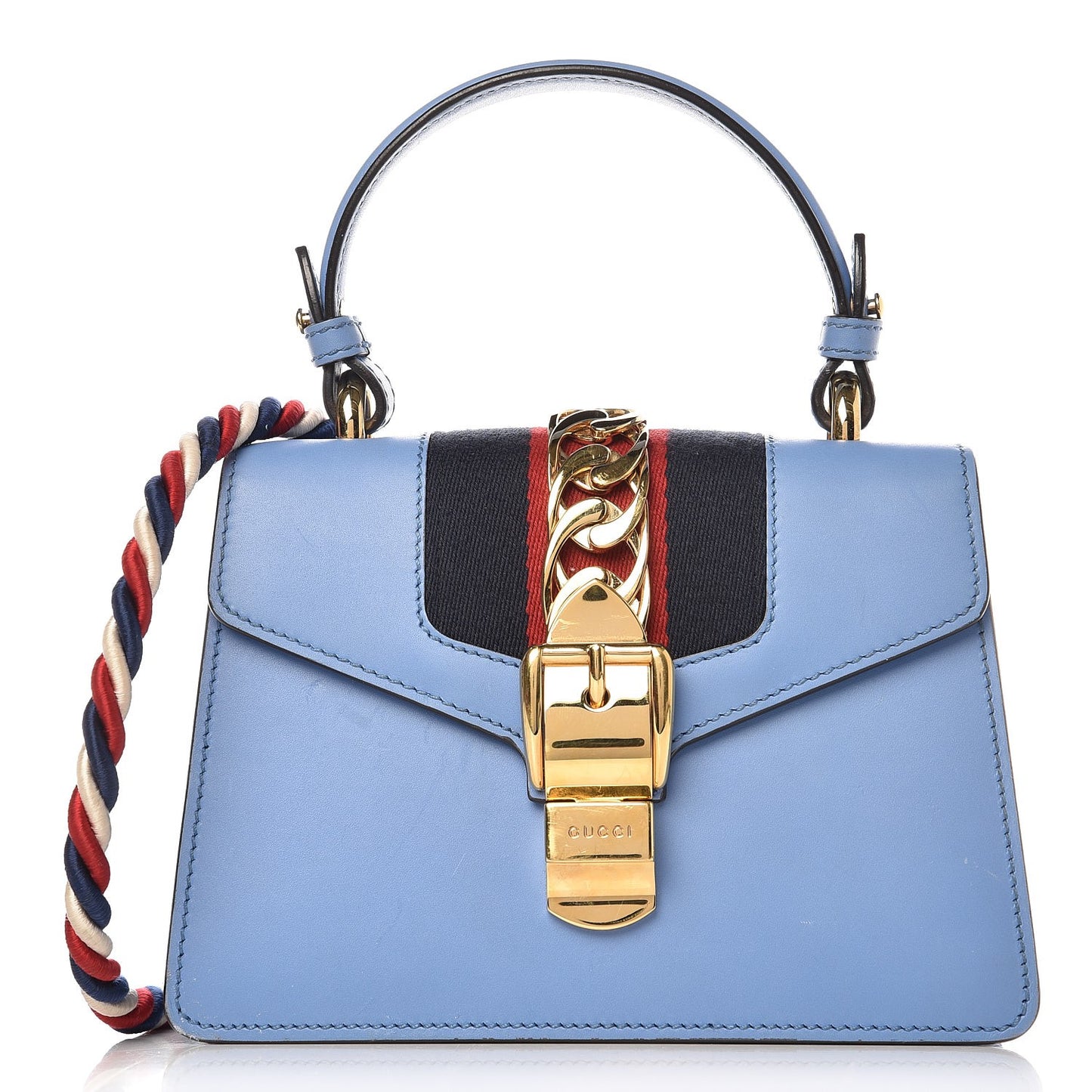 Vitello Fontanella Web Mini Sylvie Top Handle Bag Clear Sky Blue