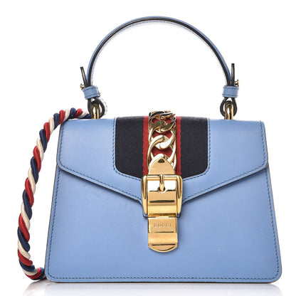 Gucci Vitello Fontanella Web Mini Sylvie Top Handle Bag Clear Sky Blue 1 of 13