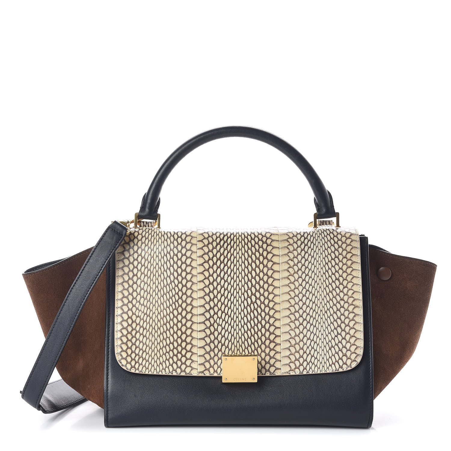 Celine Cobra Calfskin Suede Small Tri-Color Trapeze Natural 1 of 9