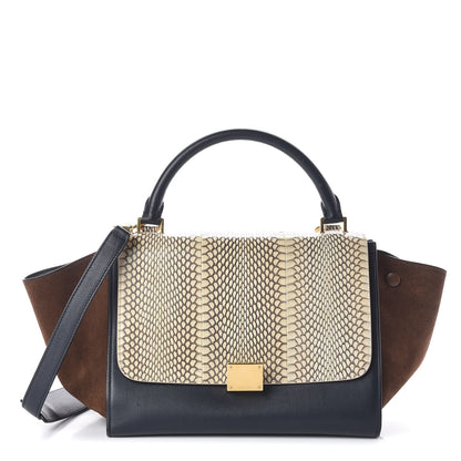 Celine Cobra Calfskin Suede Small Tri-Color Trapeze Natural 1 of 9