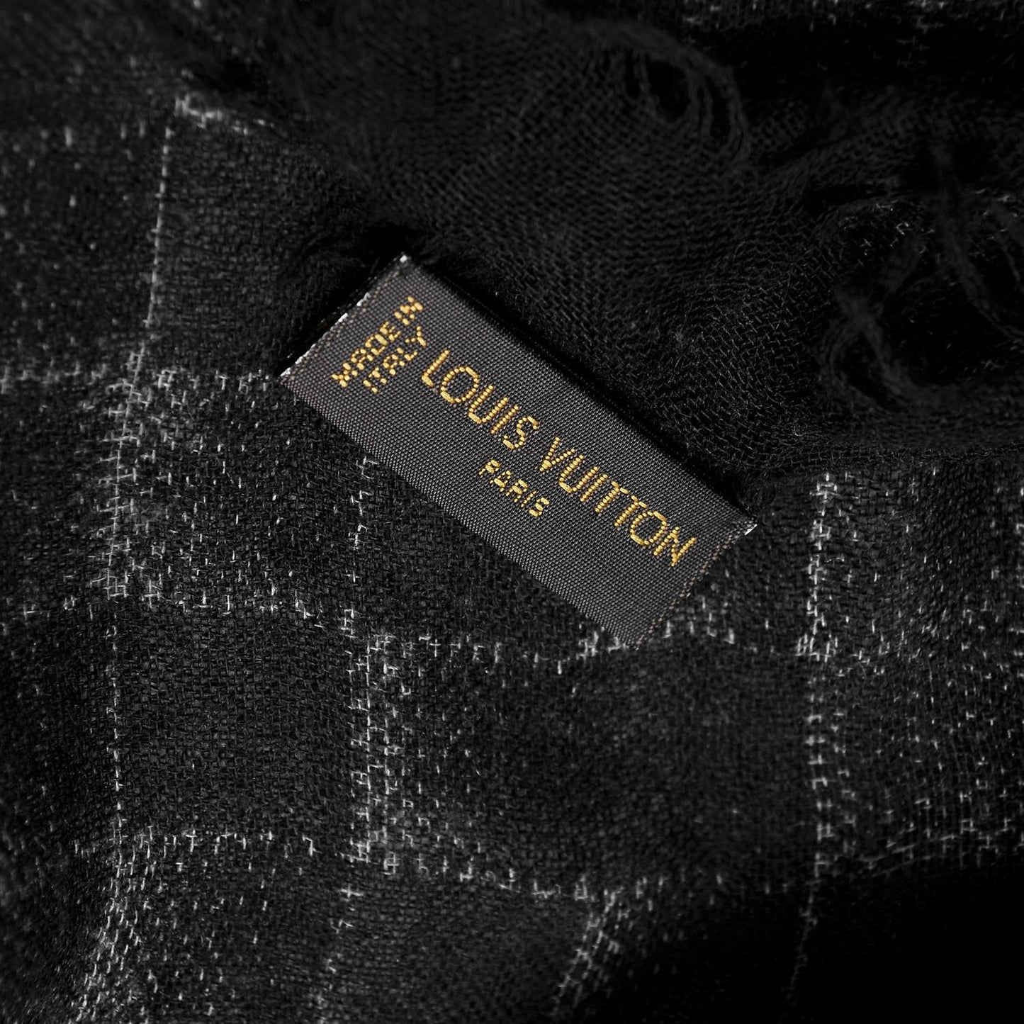 Cashmere Silk Etole Damier Stole Noir