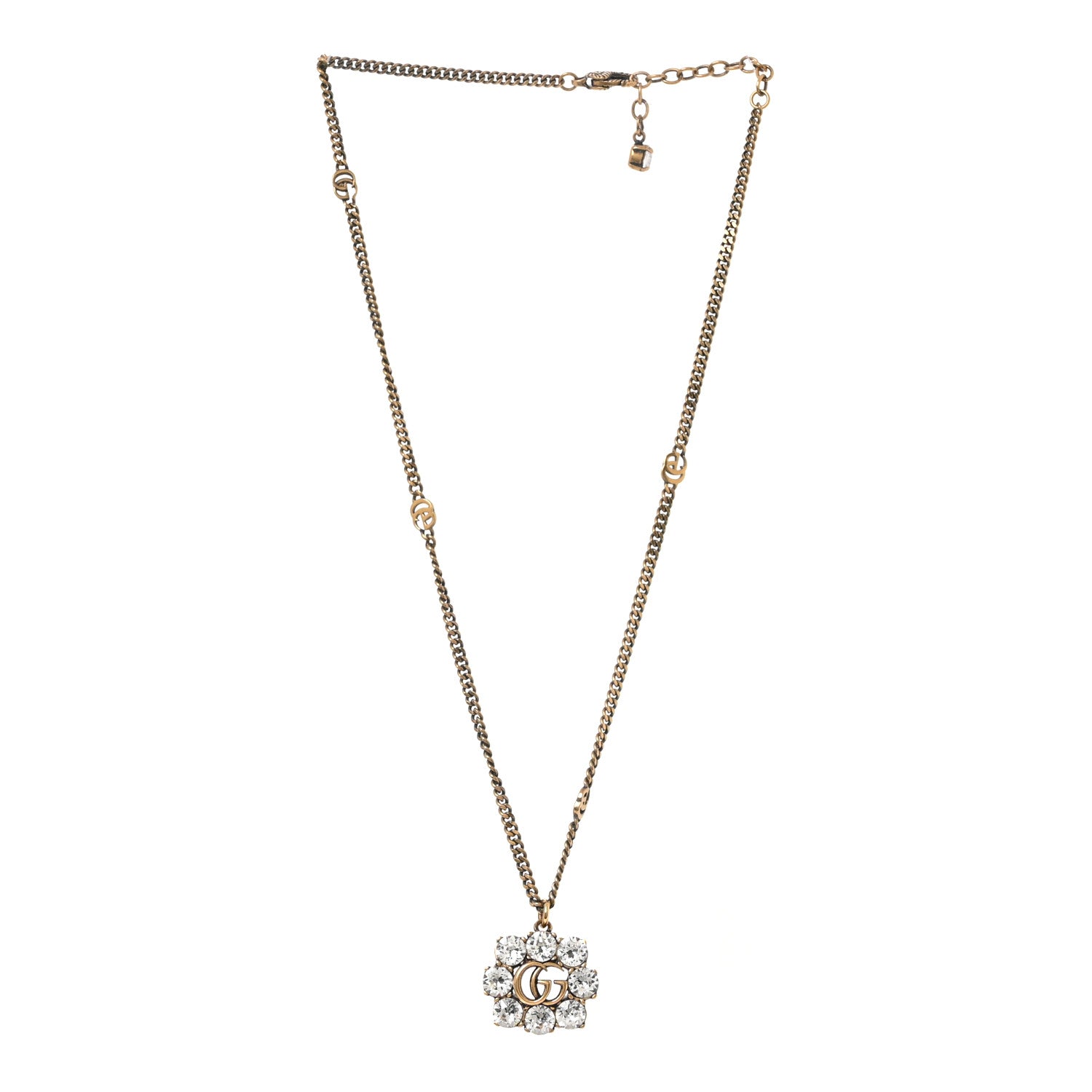 Gucci Crystal Embellished Double G Necklace Aged Gold 3 of 5