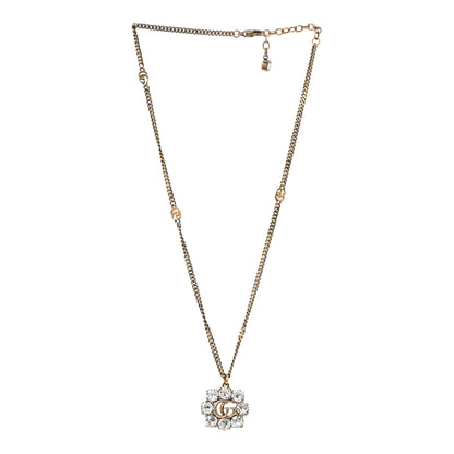 Gucci Crystal Embellished Double G Necklace Aged Gold 3 of 5