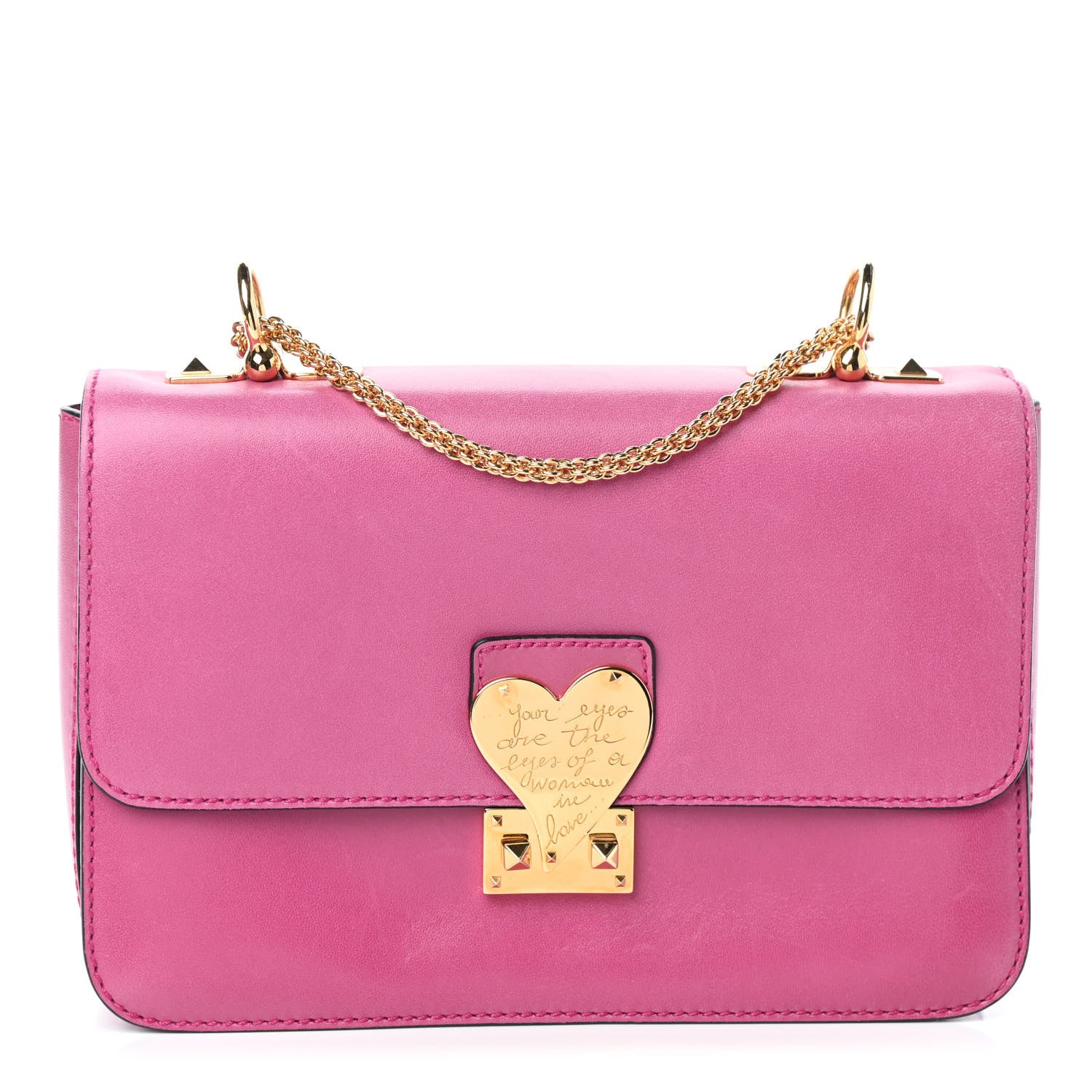 Valentino Garavani Shiny Nappa L'Amour Rockstud Shoulder Bag Fuxia 1 of 9