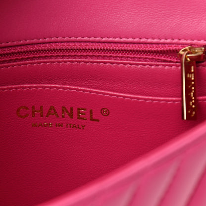 Chanel Lambskin Chevron Quilted Mini Square Flap Fuchsia 6 of 16