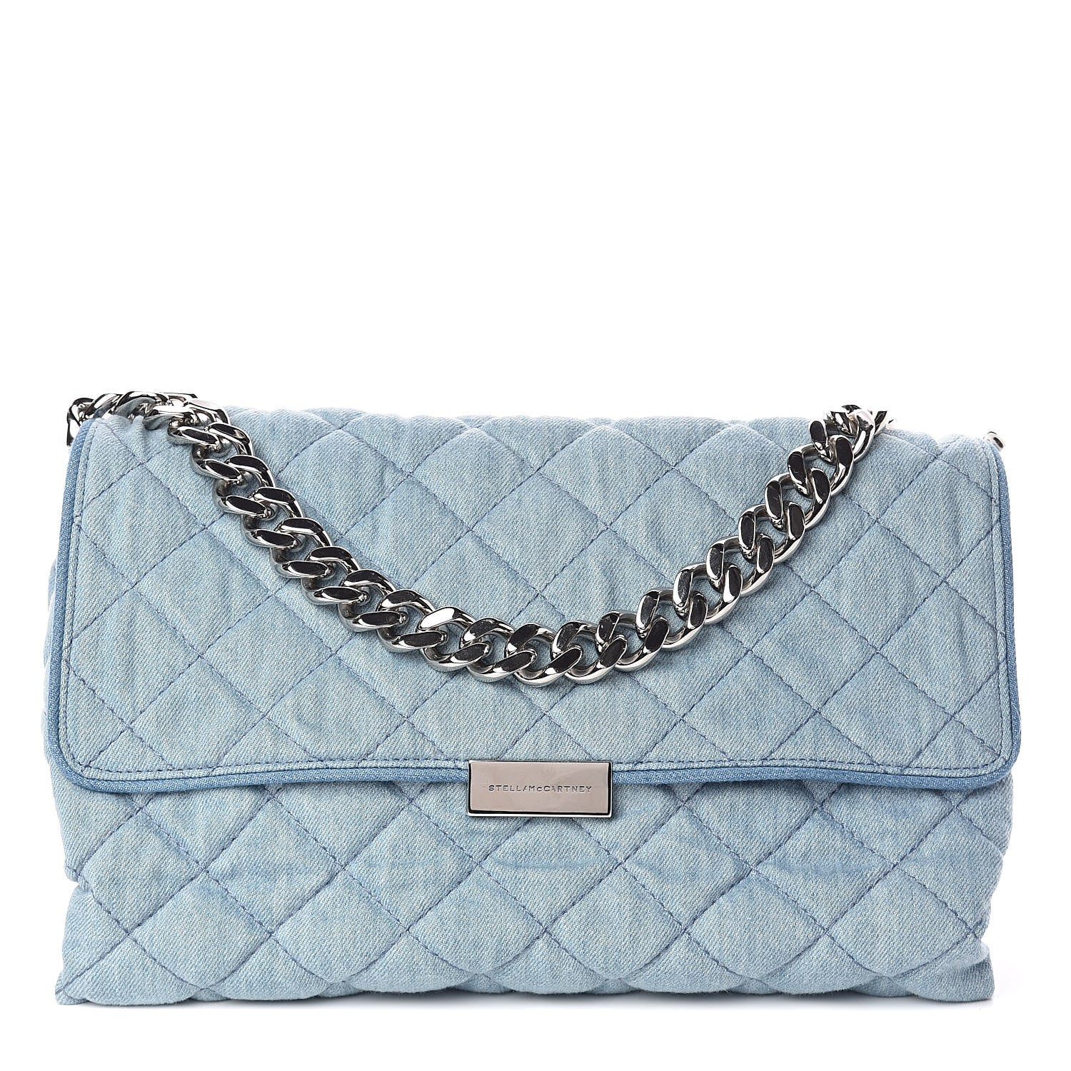 Stella McCartney Eco Denim Quilted Large Beckett Shoulder Bag Blue 1 of 9
