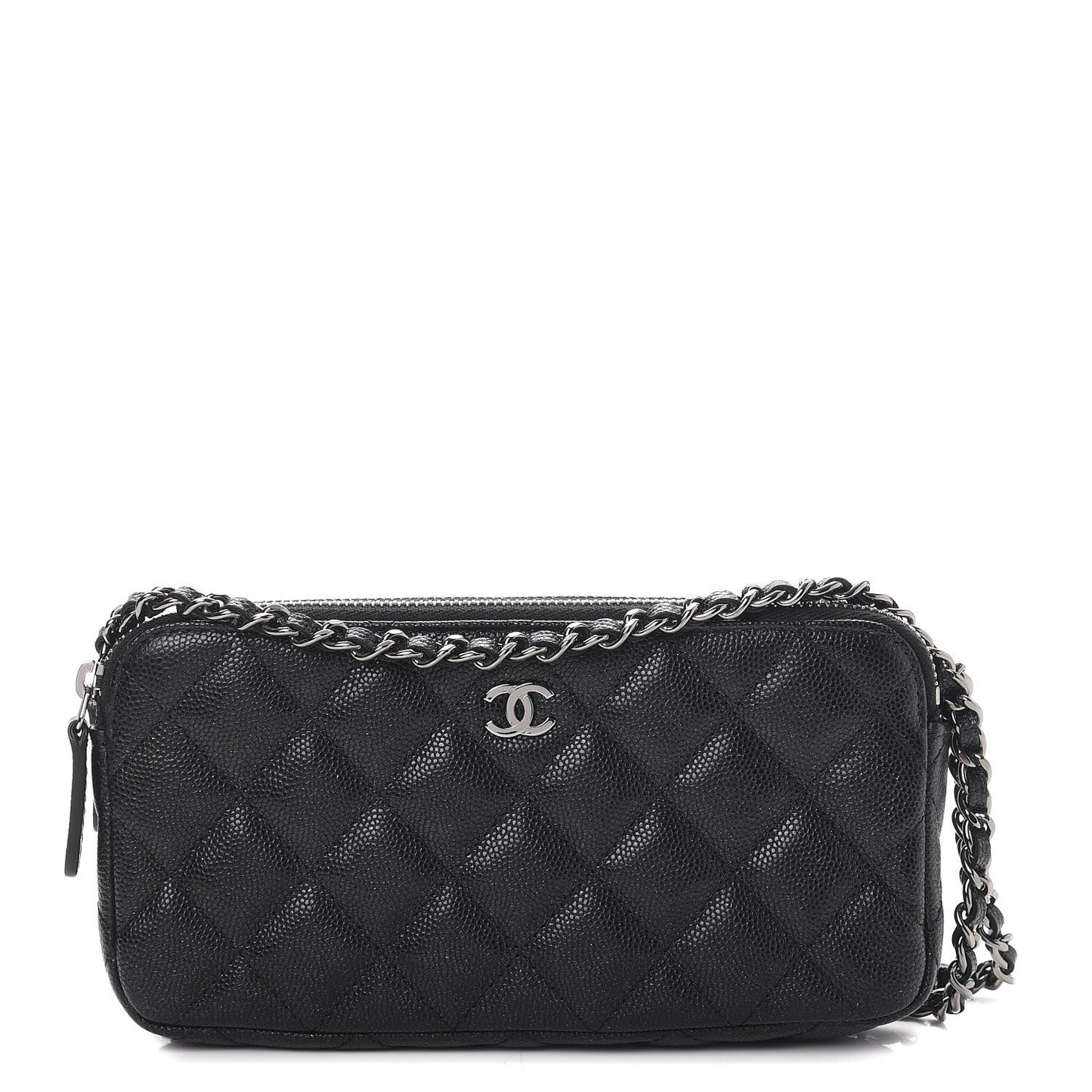 Caviar Quilted Small Clutch With Chain Black