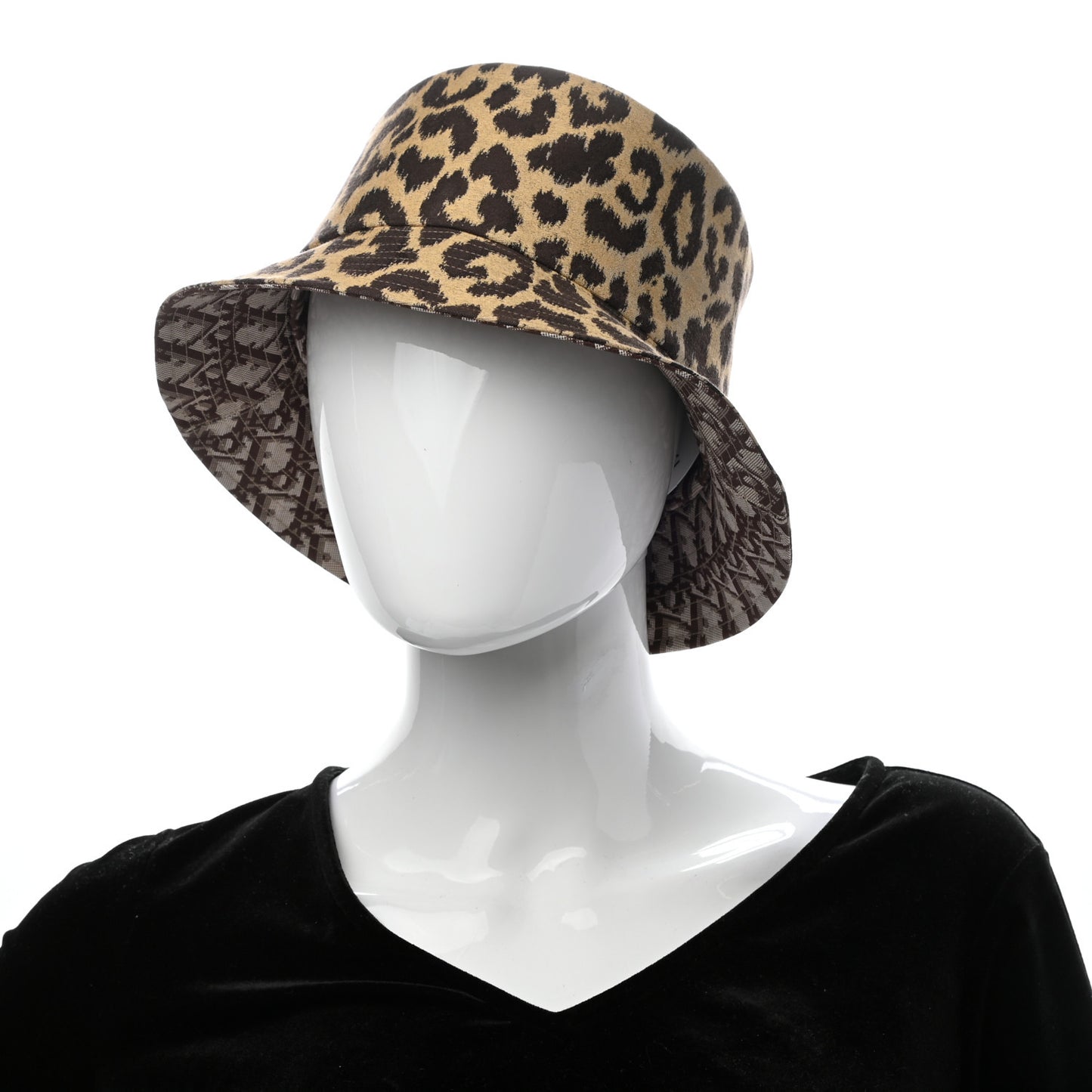 Oblique Reversible Leopard Bucket Hat Beige
