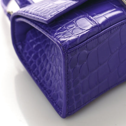 Balenciaga Shiny Calfskin Crocodile Embossed Hourglass Top Handle Bag XS Viola 7 of 8