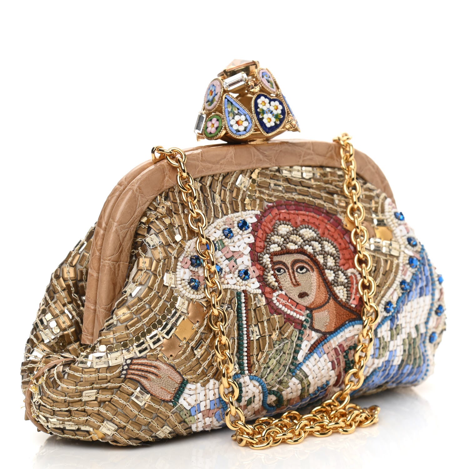 Dolce & Gabbana Beaded Crocodile Kiss Lock Chain Crossbody 3 of 9