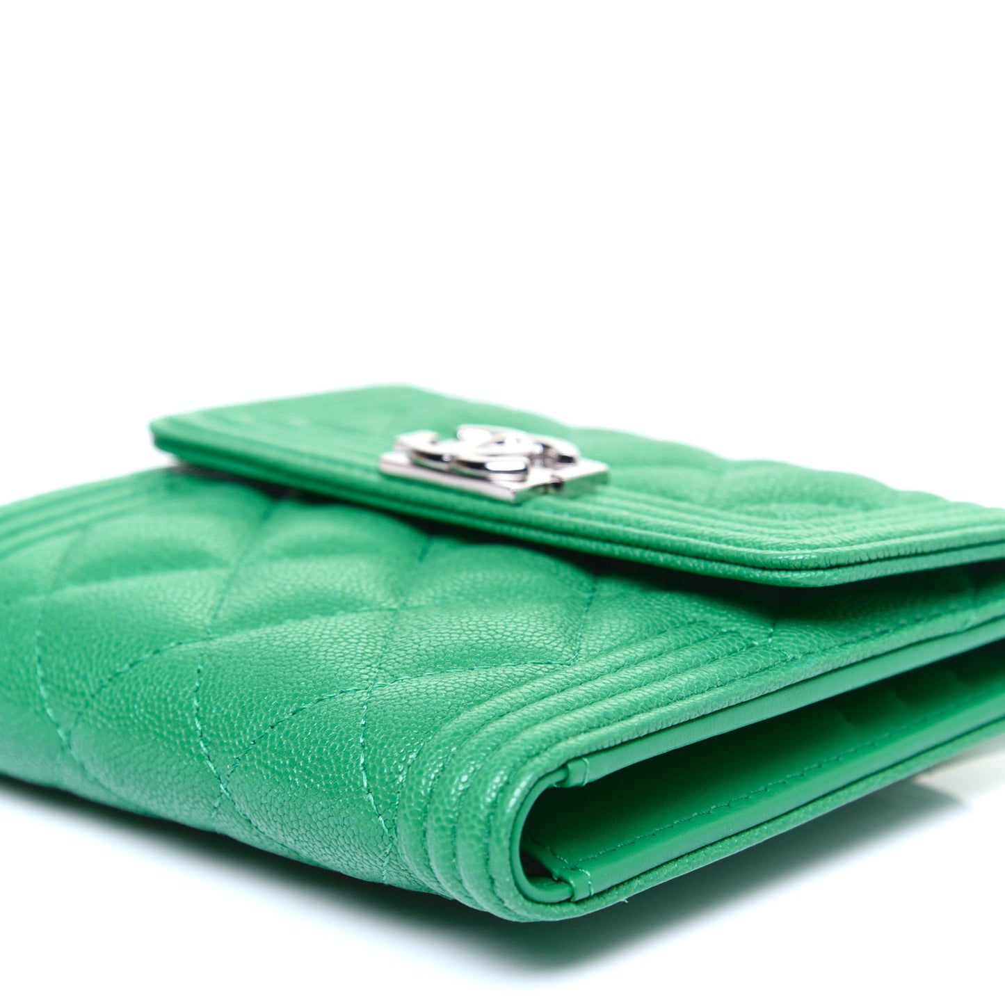 Caviar Quilted Compact Boy Wallet Green