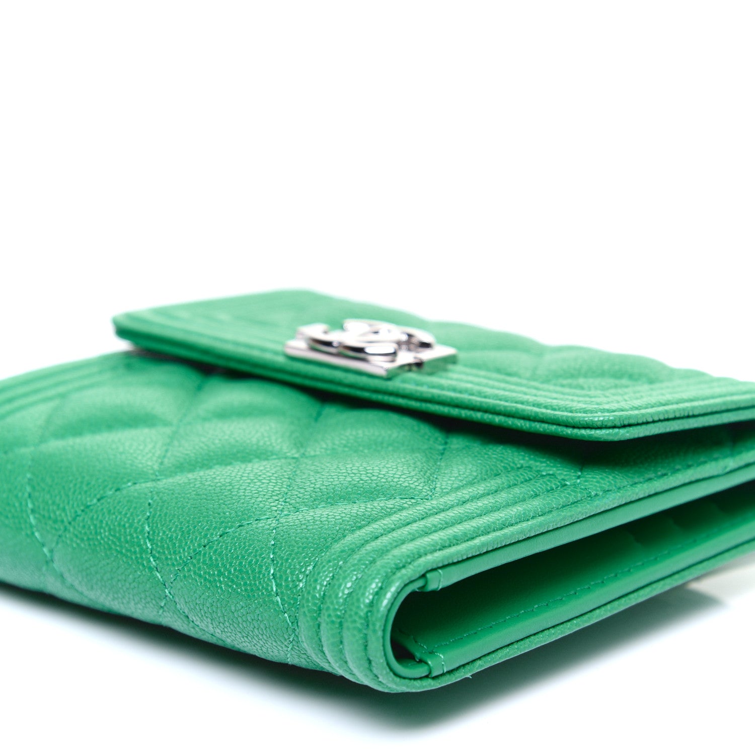 Chanel Caviar Quilted Compact Boy Wallet Green 7 of 12