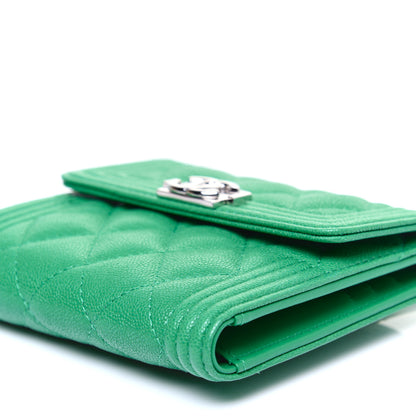 Chanel Caviar Quilted Compact Boy Wallet Green 7 of 12