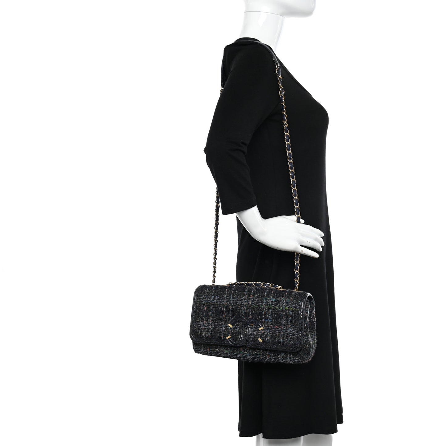 Tweed Snakeskin Quilted Medium CC Filigree Flap Blue Multicolor