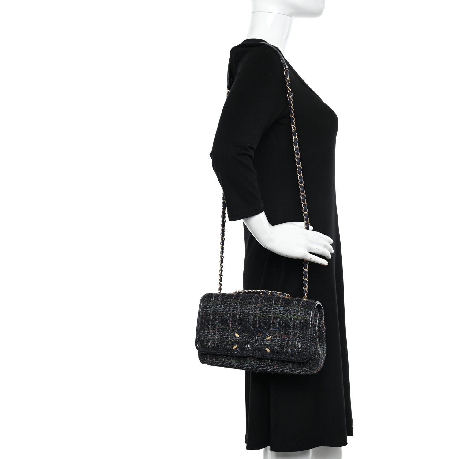 Chanel Tweed Snakeskin Quilted Medium CC Filigree Flap Blue Multicolor 2 of 12
