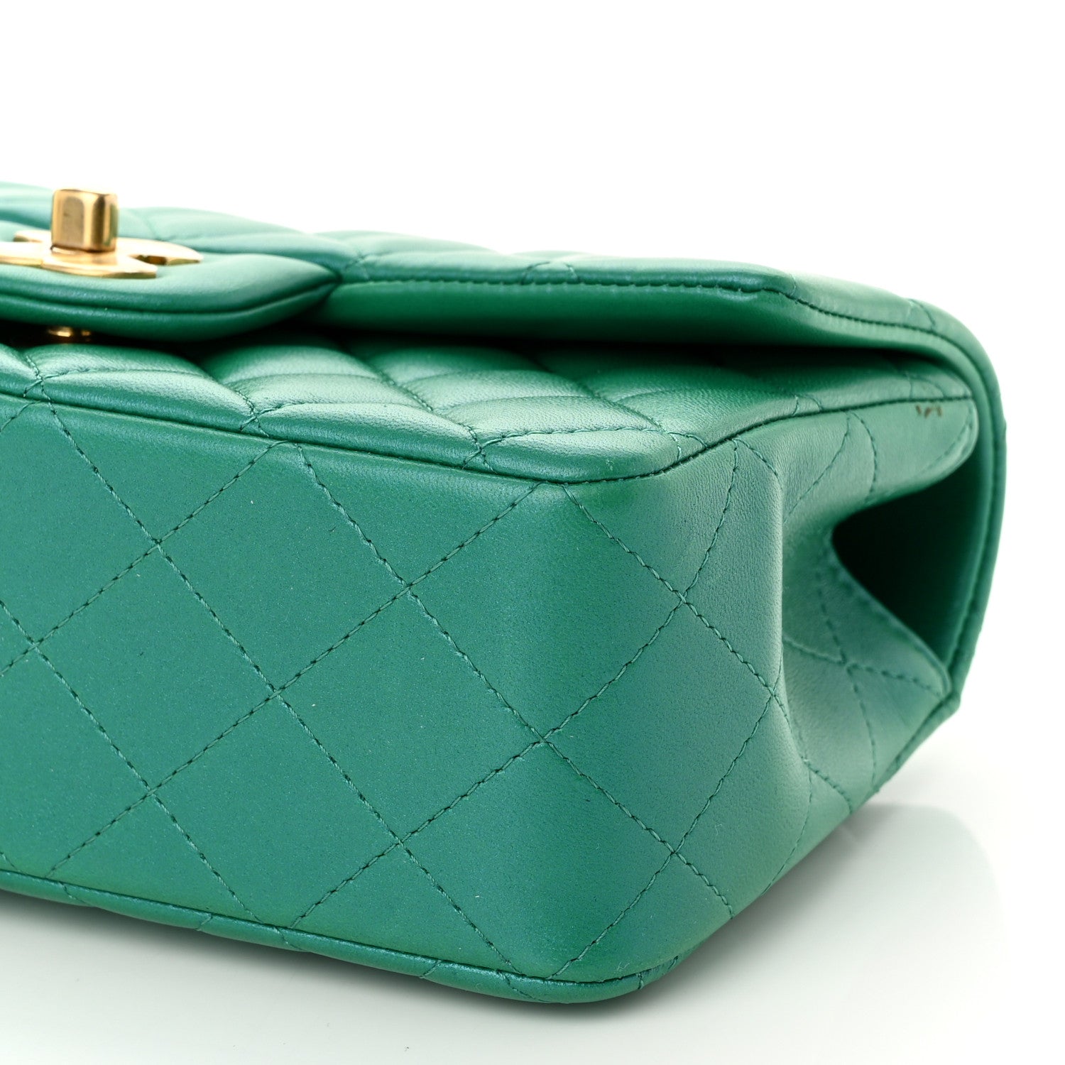 Chanel Iridescent Lambskin Quilted Mini Top Handle Rectangular Flap Green 10 of 11