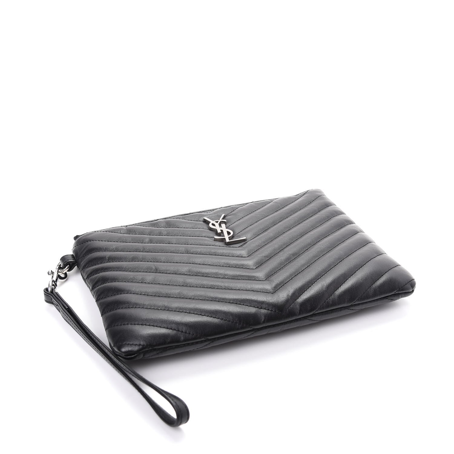 Saint Laurent Calfskin Matelasse Chevron Monogram A5 Wristlet Black 4 of 8