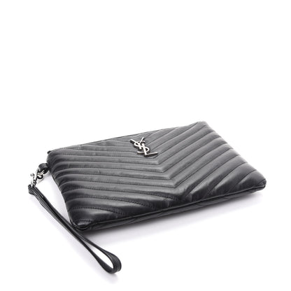 Saint Laurent Calfskin Matelasse Chevron Monogram A5 Wristlet Black 4 of 8