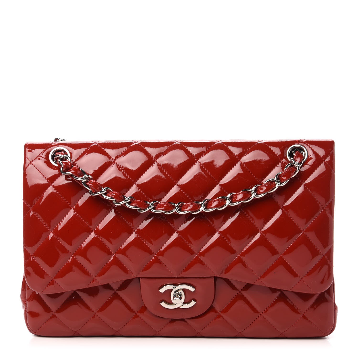 Chanel Patent Quilted Jumbo Double Flap Red 1 of 12