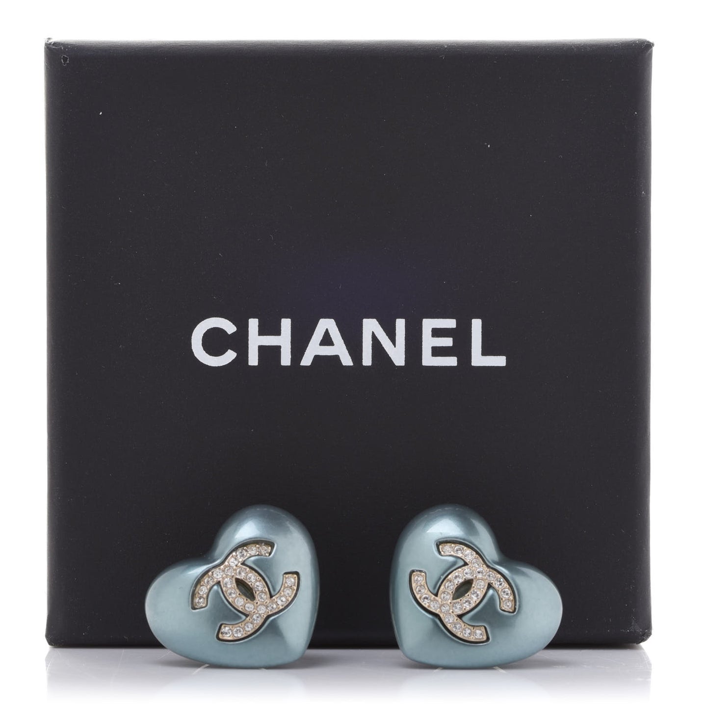 Pearl Crystal CC Heart Earrings Blue Gold