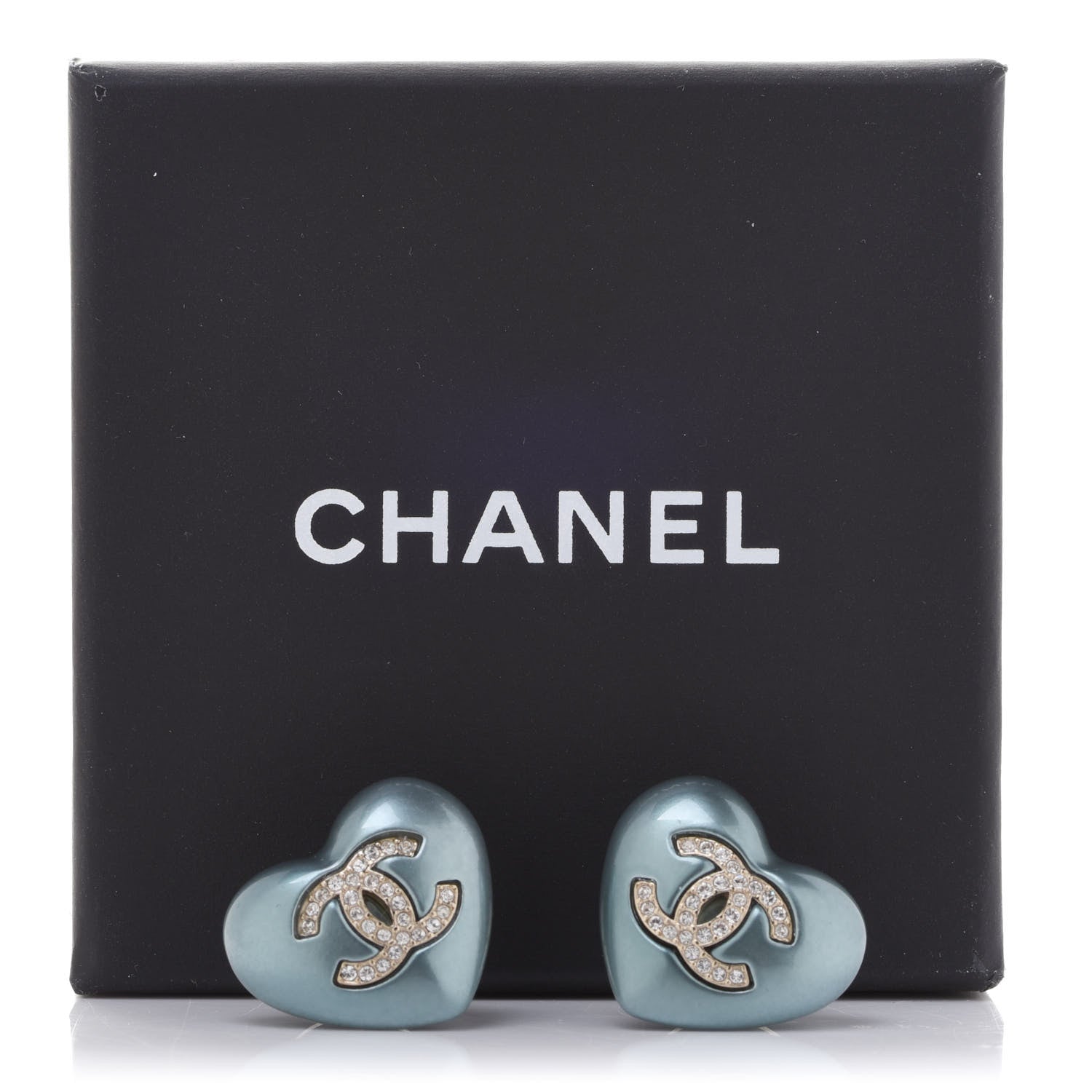 Chanel Pearl Crystal CC Heart Earrings Blue Gold 5 of 5