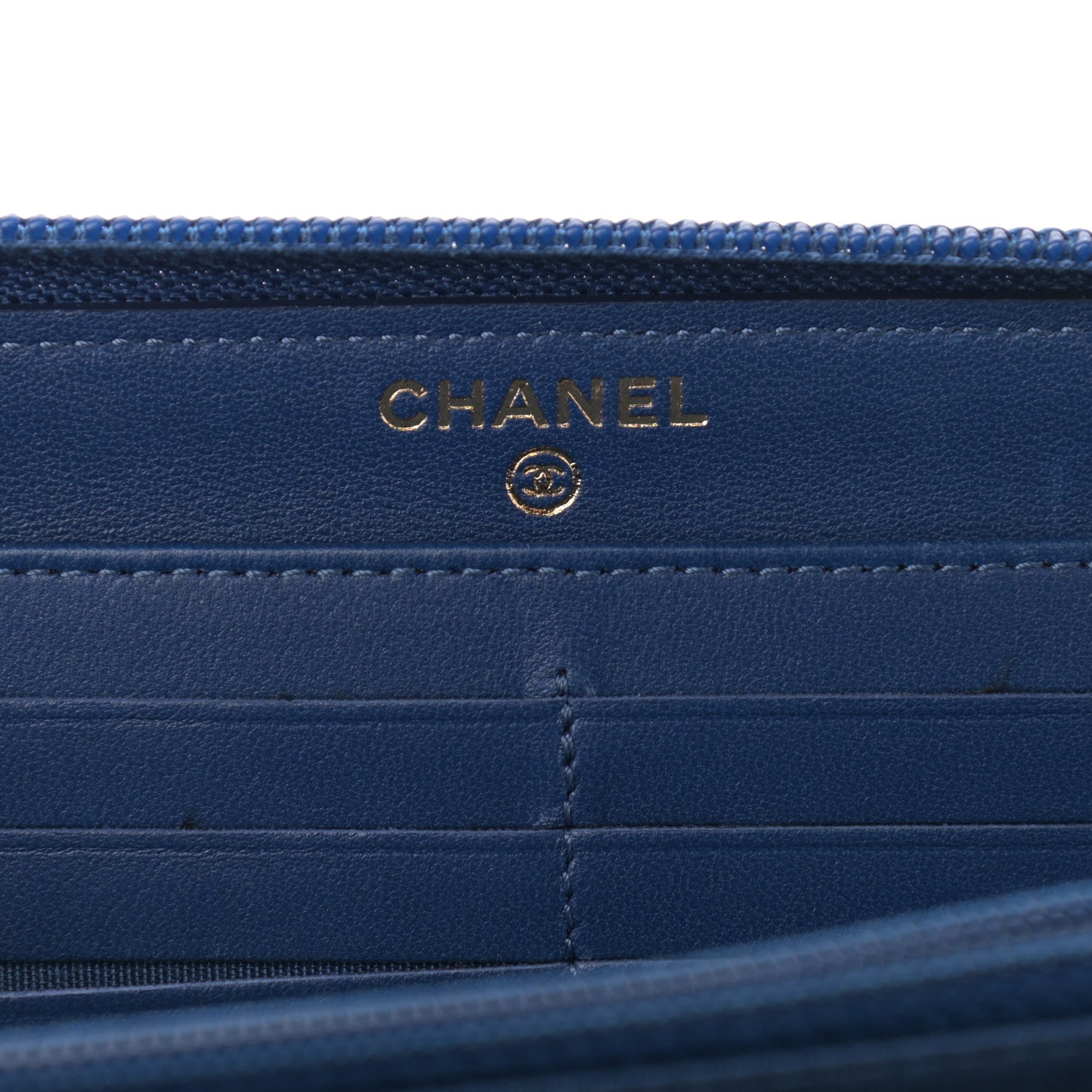 Chanel Lambskin Quilted Boy Zip Around Wallet Blue 6 of 10