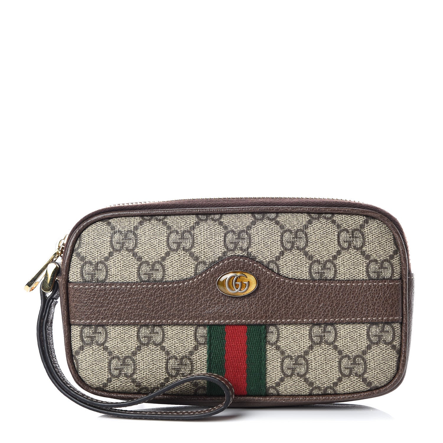 Gucci GG Supreme Monogram Ophidia Phone Case Wristlet Brown 1 of 7