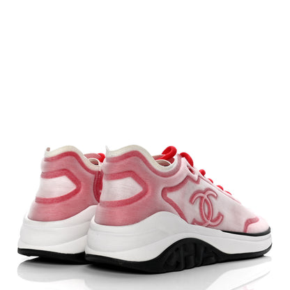 Chanel Lycra Fabric CC Sneakers 38 White Red 3 of 4