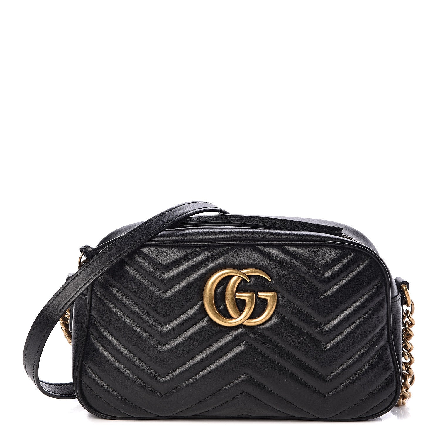 Gucci Calfskin Matelasse Small GG Marmont Chain Shoulder Bag Black 2 of 11