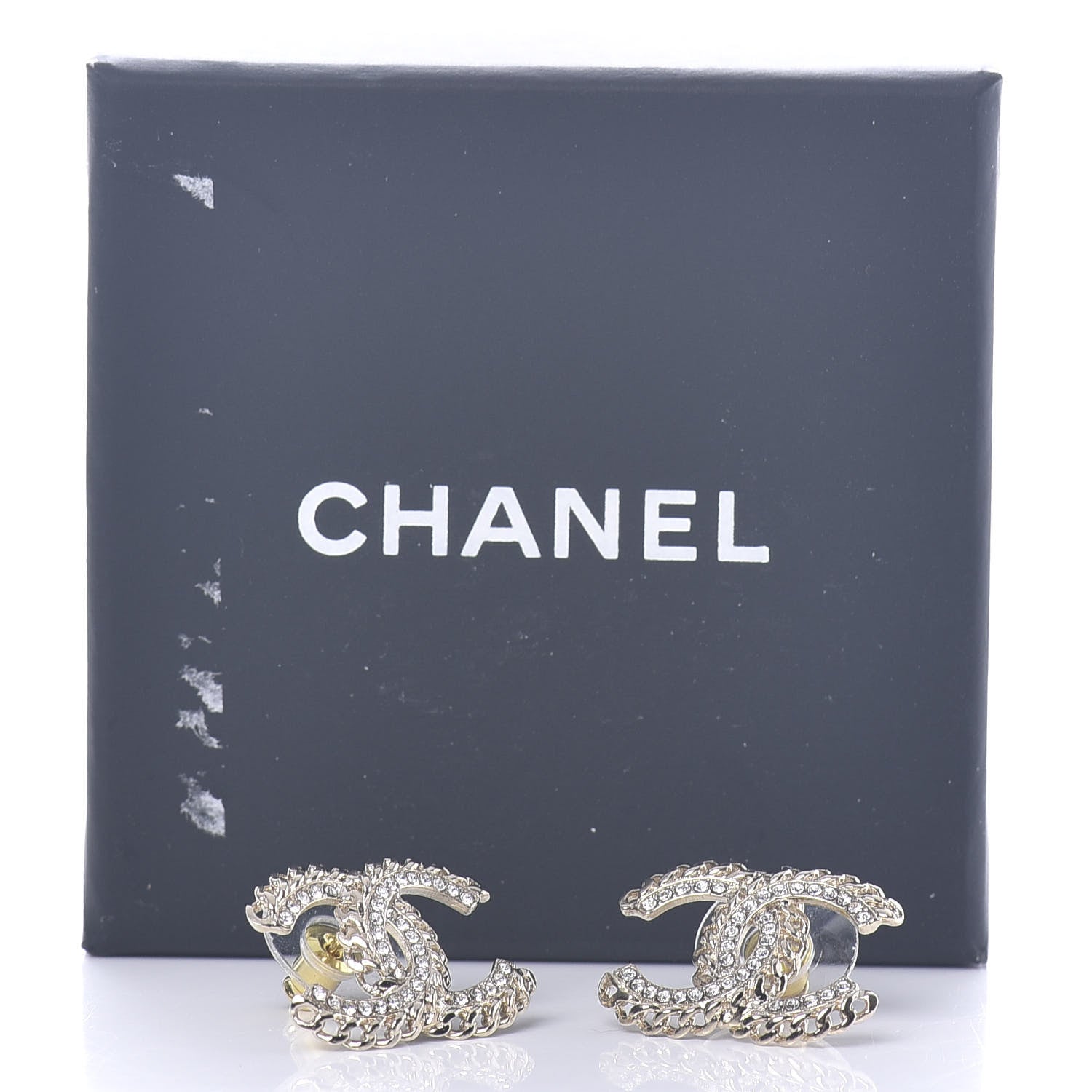 Chanel Crystal Chain CC Earrings Gold 5 of 5