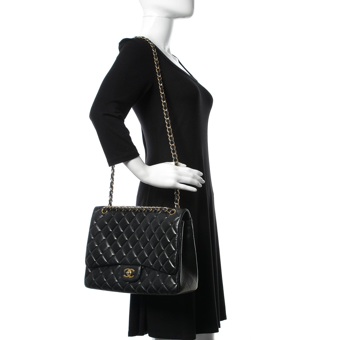 Lambskin Quilted Maxi Single Flap Black