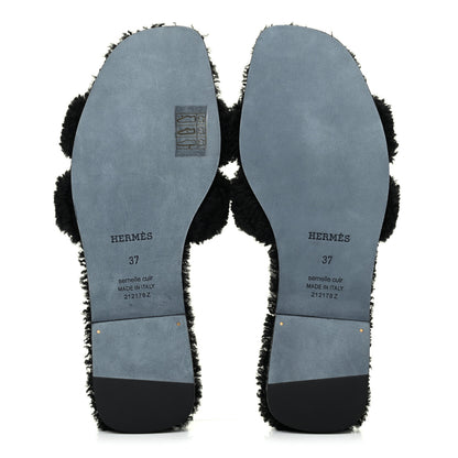 Hermes Woolskin Oran Sandals 37 Black 5 of 9