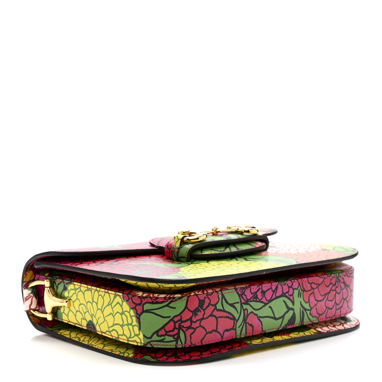 X KEN SCOTT New Shangai Calfskin Pomponica Print Horsebit 1955 Shoulder Bag Multicolor Fuxia Pompon