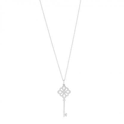 Tiffany 18K White Gold Diamond Knot Key Pendant Necklace 1 of 6
