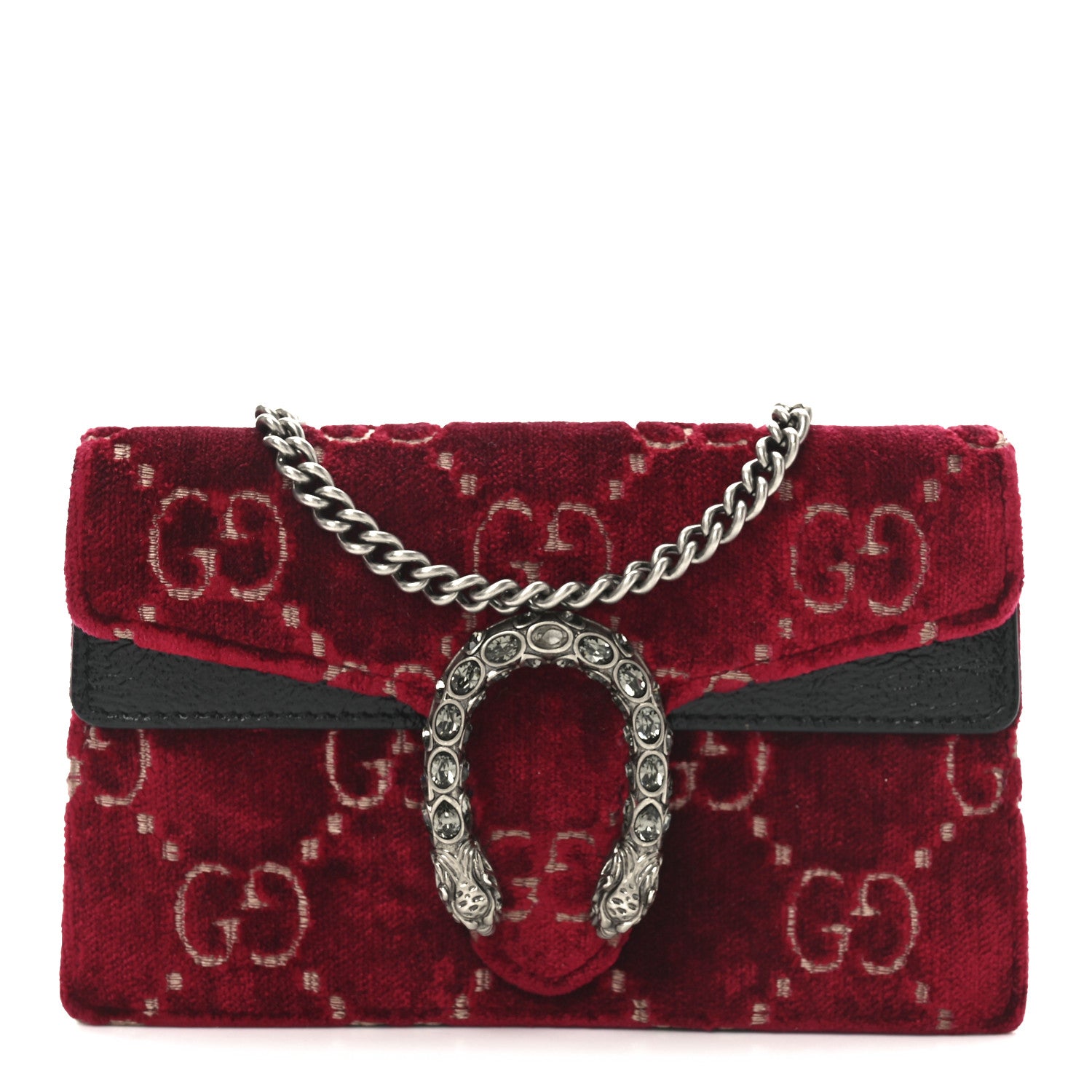 Gucci Velvet GG Monogram Super Mini Dionysus Shoulder Bag Red Cipria Black 1 of 9
