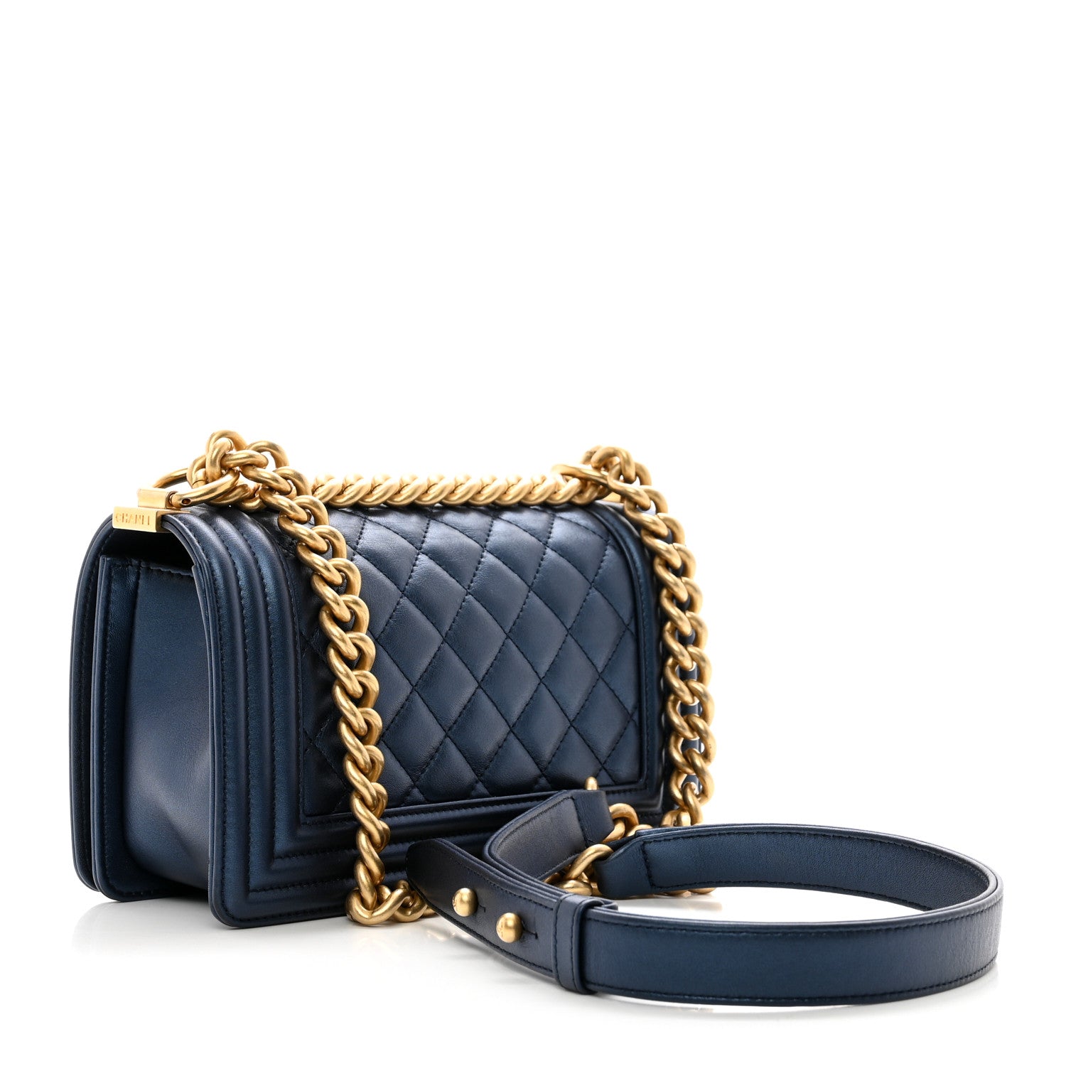 Chanel Metallic Calfskin Quilted Small Boy Flap Blue 3 of 10
