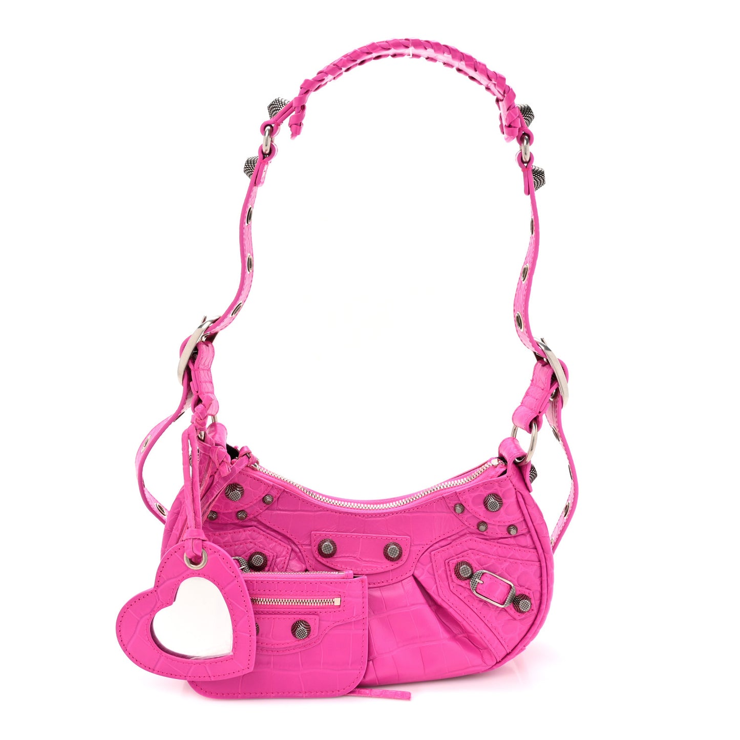 Extra Supple Calfskin Crocodile Embossed XS Le Cagole Shoulder Bag Lipstick Pink