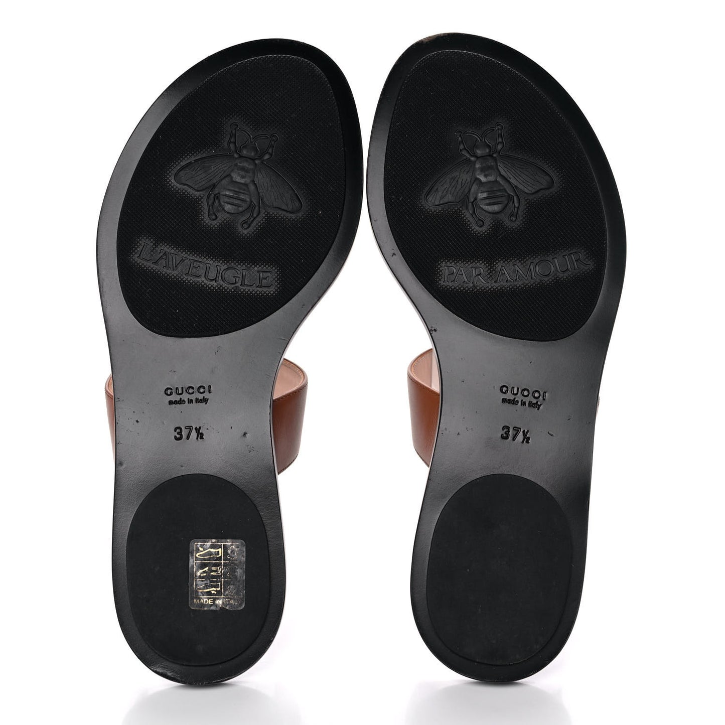 Calfskin GG Marmont Thong Sandals 37.5 Cognac