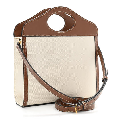 Burberry Canvas Smooth Calfskin Two Tone Mini Pocket Bag Natural Malt Brown 3 of 10