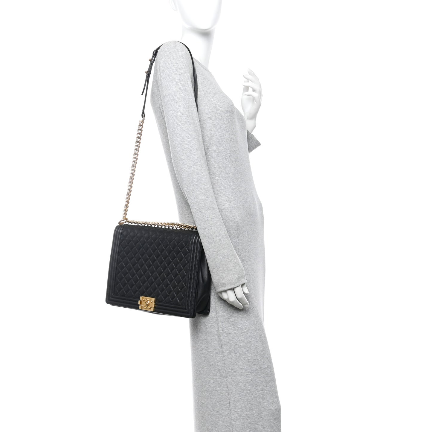 Lambskin Quilted Large Boy Flap Black