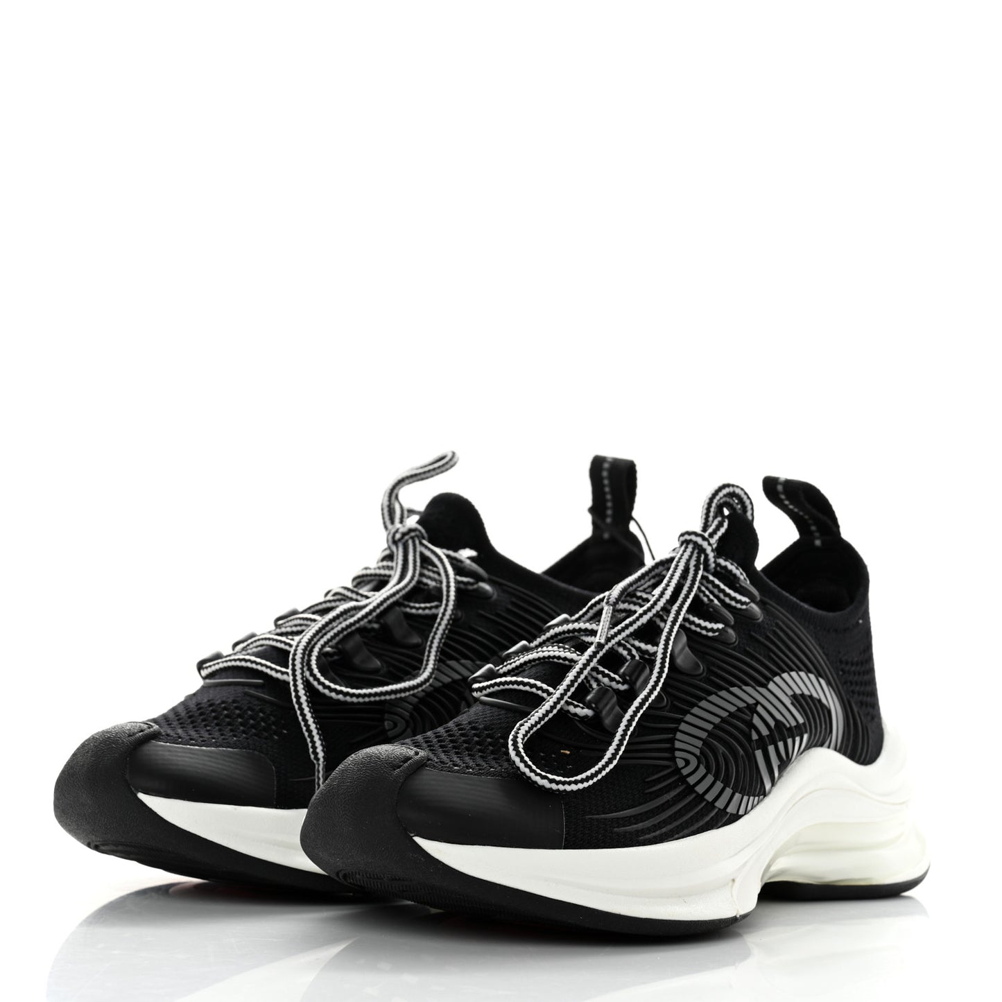 Technical Knit Fabric Waves Womens Gucci Run Sneakers 35 Black Loess