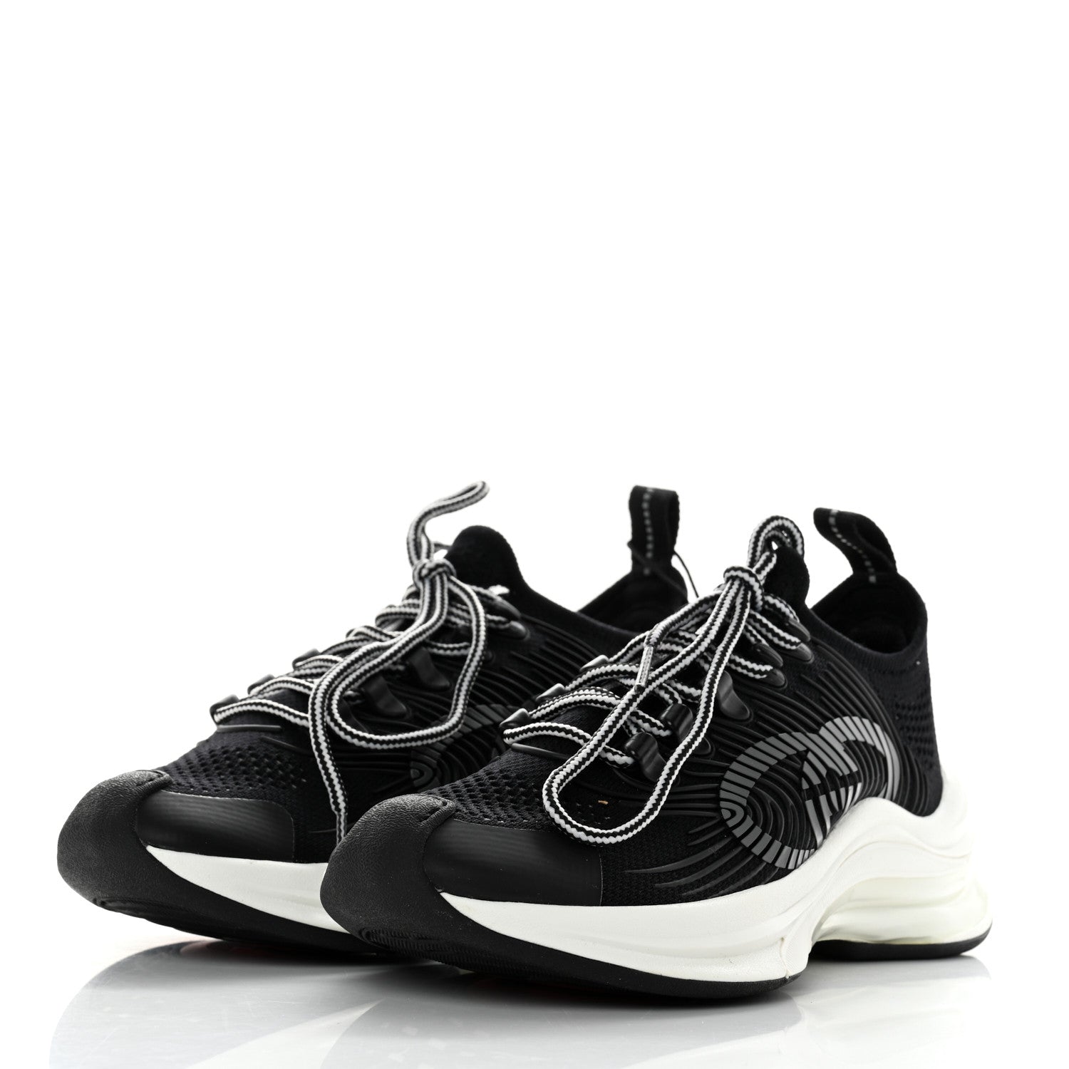 Gucci Technical Knit Fabric Waves Womens Gucci Run Sneakers 35 Black Loess 3 of 7