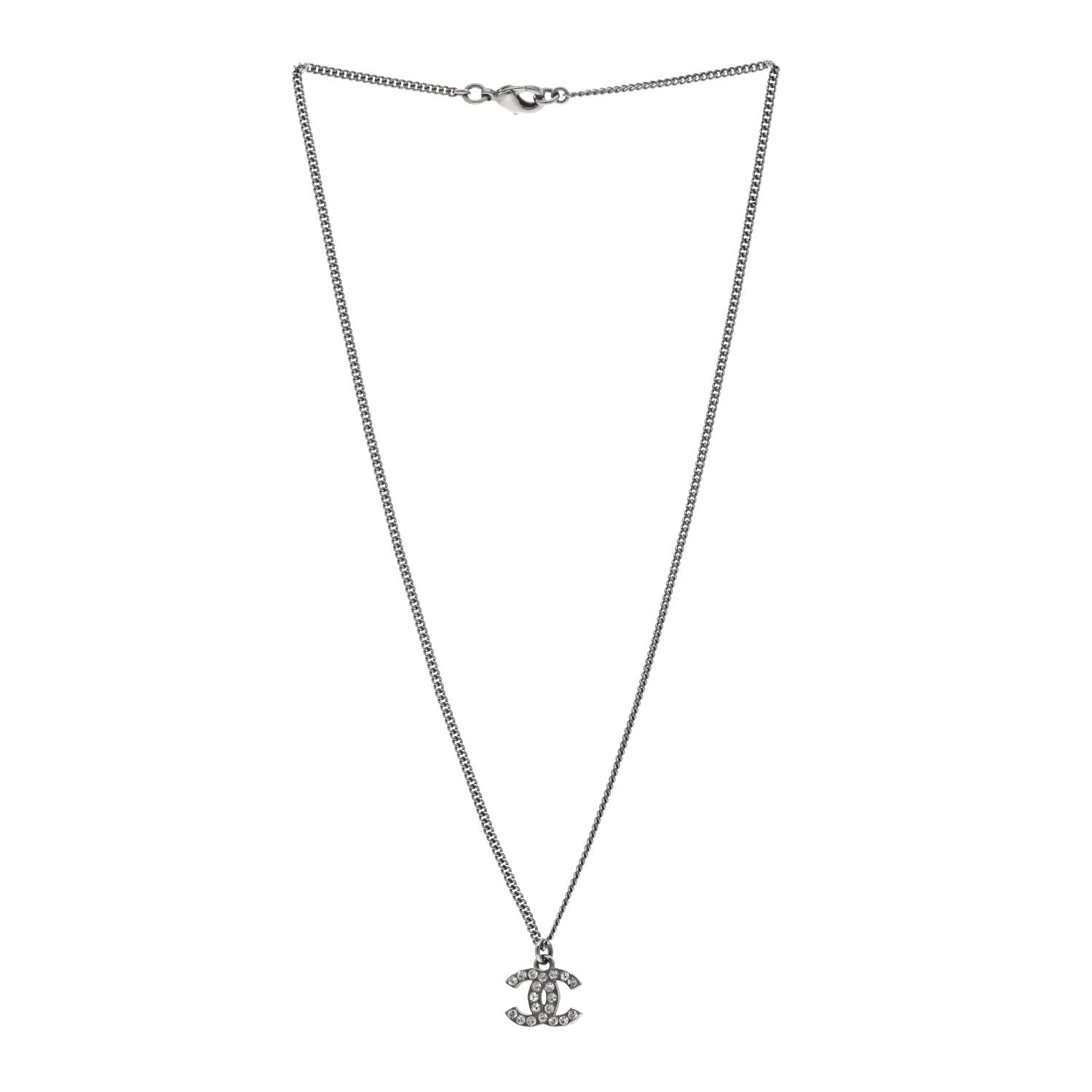Chanel Crystal Timeless CC Necklace Silver 3 of 6
