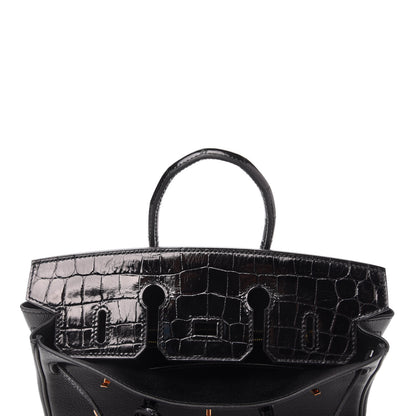 Hermes Taurillon Novillo Shiny Niloticus Crocodile Birkin Touch 25 Black 16 of 35