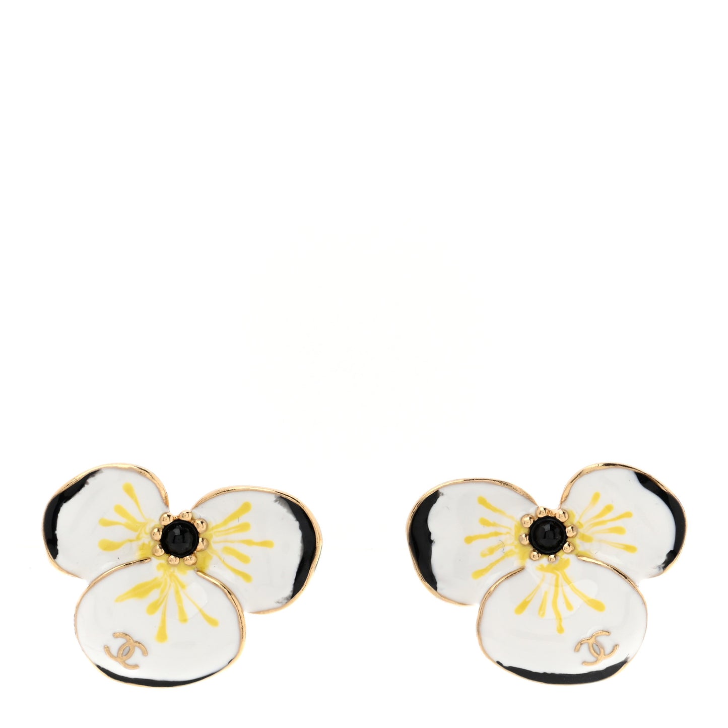 Metal Resin Glass Pearl CC Flower Stud Earrings  Gold White Black